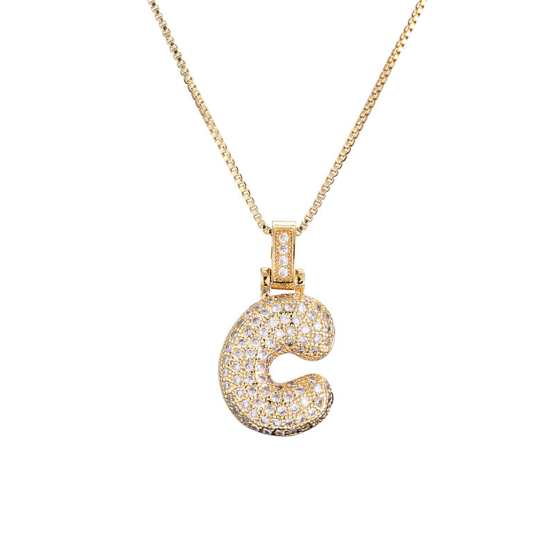14k Gold-Plated Initial Necklace with Zircon Accents – Dazzling Bubble Letter Design 5