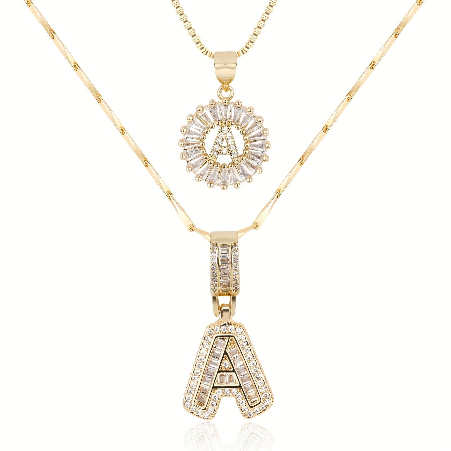 14k Gold-Plated Layered Necklace Set with Diamond Initial Pendants – Elegant Jewelry for Personal Style 0