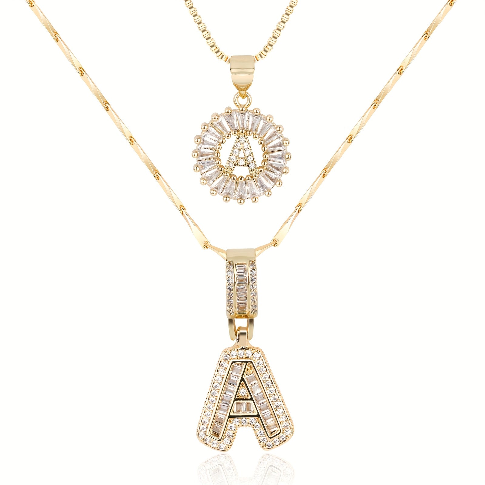 14k Gold-Plated Layered Necklace Set with Diamond Initial Pendants – Elegant Jewelry for Personal Style 0