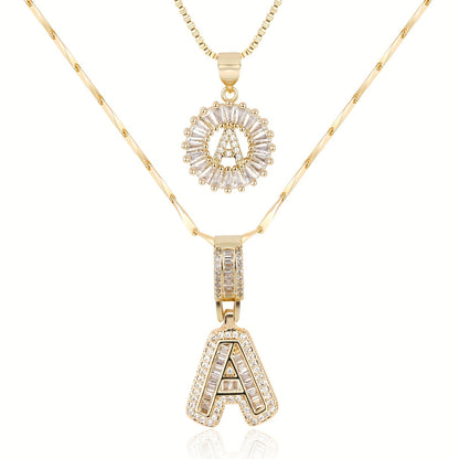 14k Gold-Plated Layered Necklace Set with Diamond Initial Pendants – Elegant Jewelry for Personal Style 0