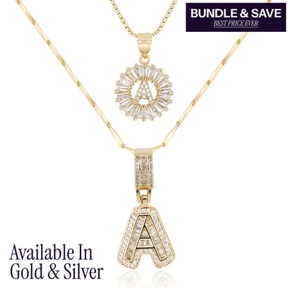 14k Gold-Plated Layered Necklace Set with Diamond Initial Pendants – Elegant Jewelry for Personal Style 1