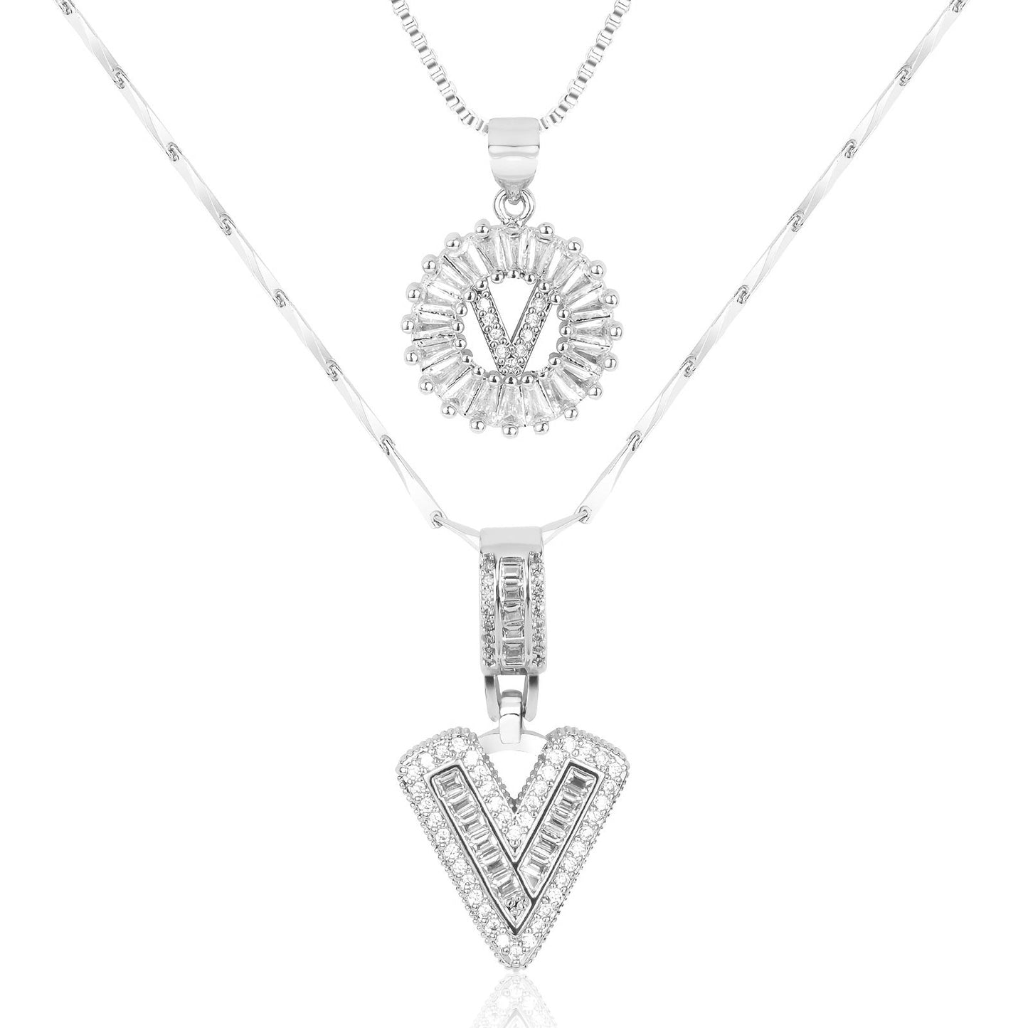 14k Gold-Plated Layered Necklace Set with Diamond Initial Pendants – Elegant Jewelry for Personal Style 10