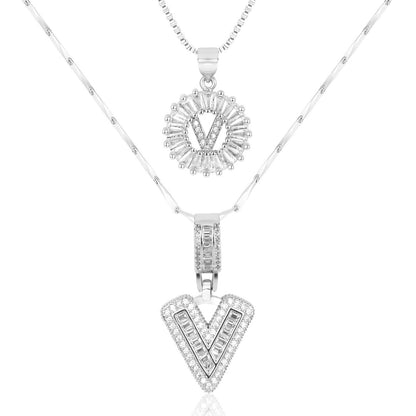 14k Gold-Plated Layered Necklace Set with Diamond Initial Pendants – Elegant Jewelry for Personal Style 10
