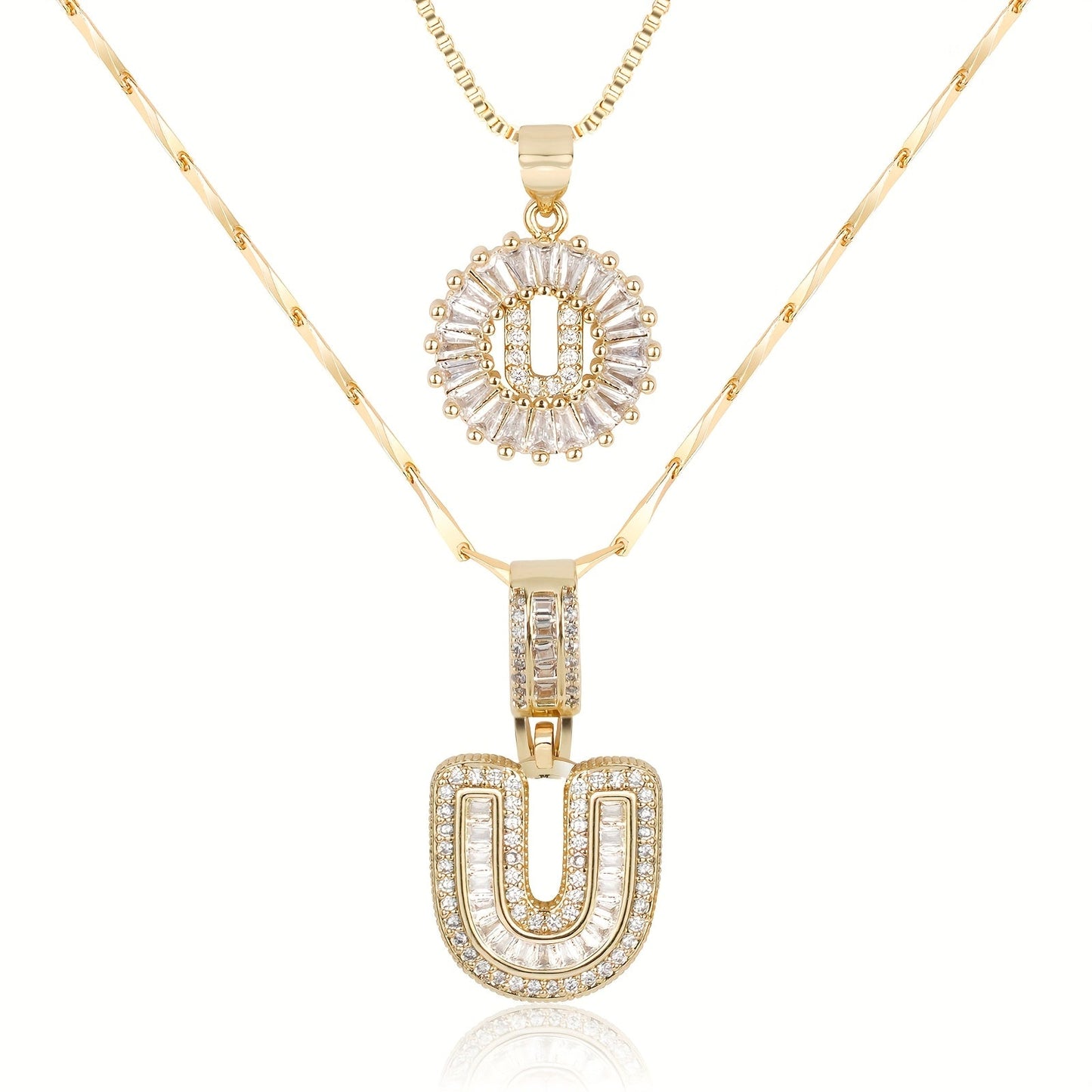 14k Gold-Plated Layered Necklace Set with Diamond Initial Pendants – Elegant Jewelry for Personal Style 11