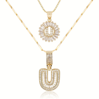 14k Gold-Plated Layered Necklace Set with Diamond Initial Pendants – Elegant Jewelry for Personal Style 11