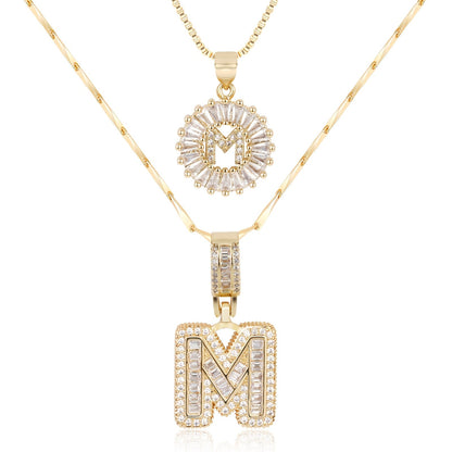 14k Gold-Plated Layered Necklace Set with Diamond Initial Pendants – Elegant Jewelry for Personal Style 12