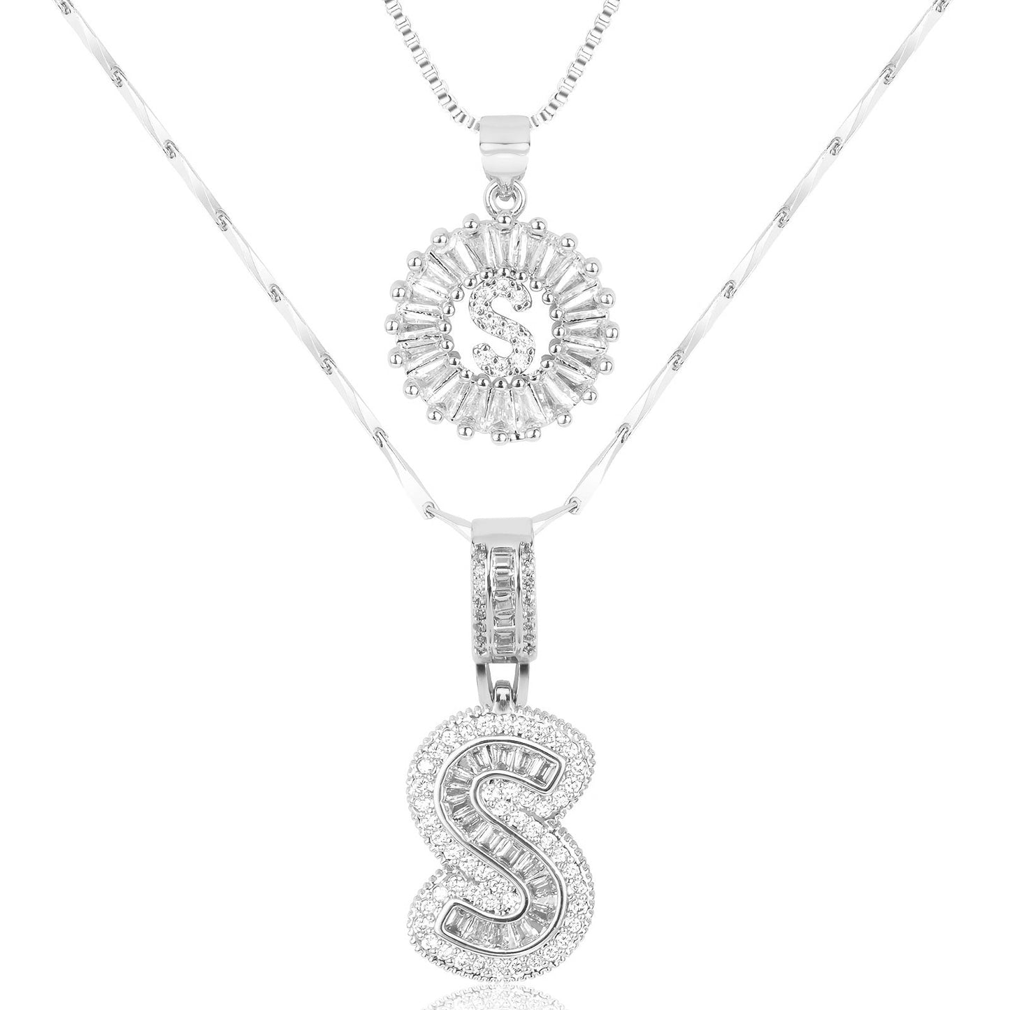 14k Gold-Plated Layered Necklace Set with Diamond Initial Pendants – Elegant Jewelry for Personal Style 13