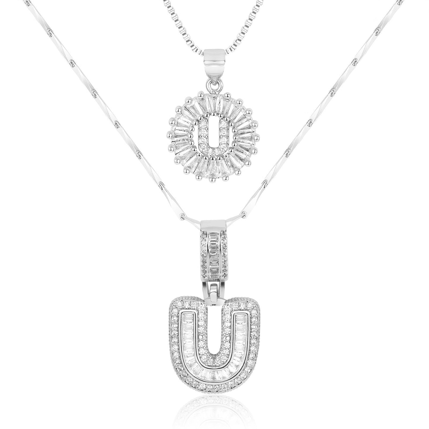 14k Gold-Plated Layered Necklace Set with Diamond Initial Pendants – Elegant Jewelry for Personal Style 14