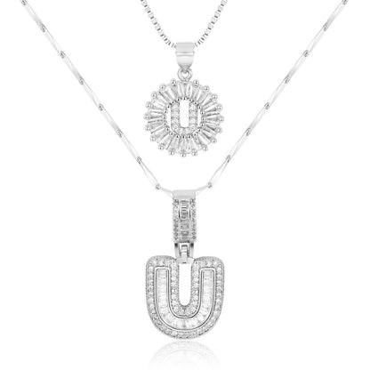 14k Gold-Plated Layered Necklace Set with Diamond Initial Pendants – Elegant Jewelry for Personal Style 14