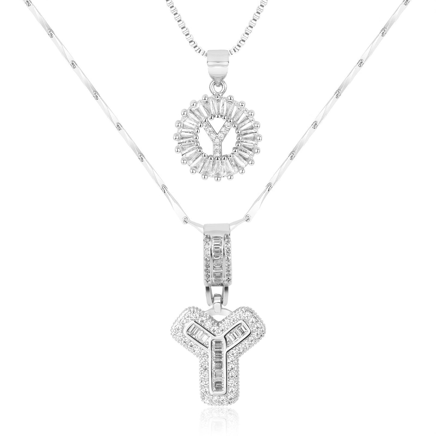 14k Gold-Plated Layered Necklace Set with Diamond Initial Pendants – Elegant Jewelry for Personal Style 15