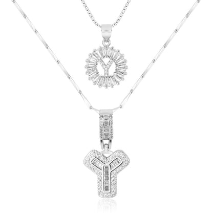 14k Gold-Plated Layered Necklace Set with Diamond Initial Pendants – Elegant Jewelry for Personal Style 15