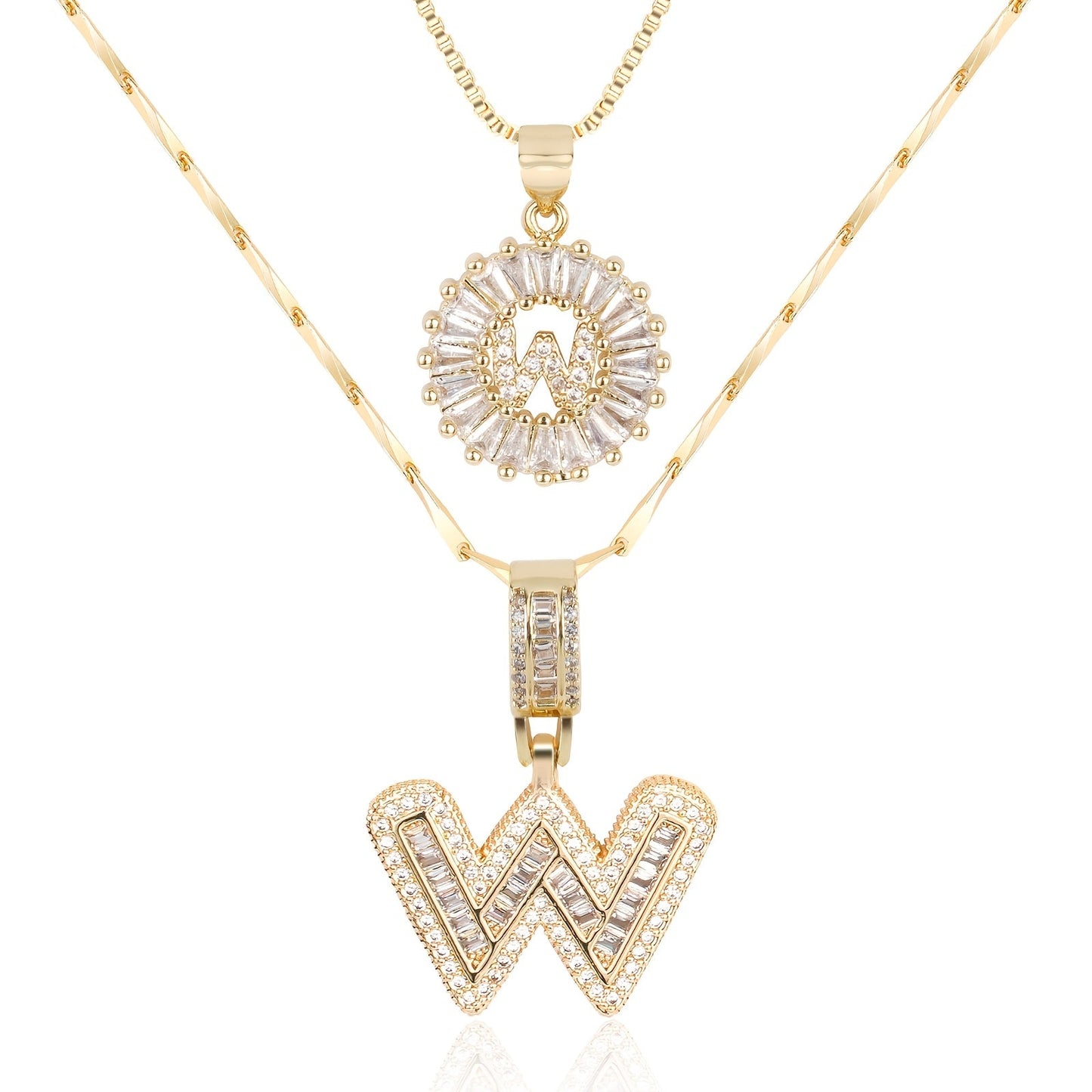 14k Gold-Plated Layered Necklace Set with Diamond Initial Pendants – Elegant Jewelry for Personal Style 17