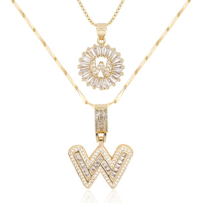 14k Gold-Plated Layered Necklace Set with Diamond Initial Pendants – Elegant Jewelry for Personal Style 17