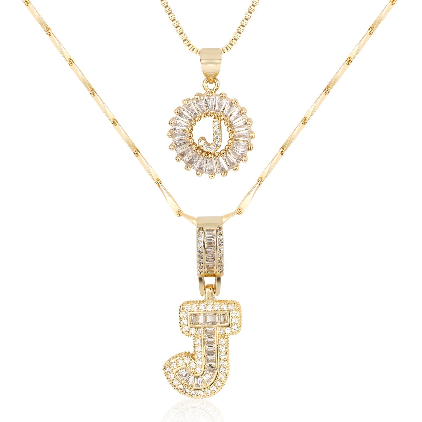 14k Gold-Plated Layered Necklace Set with Diamond Initial Pendants – Elegant Jewelry for Personal Style 19