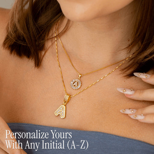 14k Gold-Plated Layered Necklace Set with Diamond Initial Pendants – Elegant Jewelry for Personal Style 2