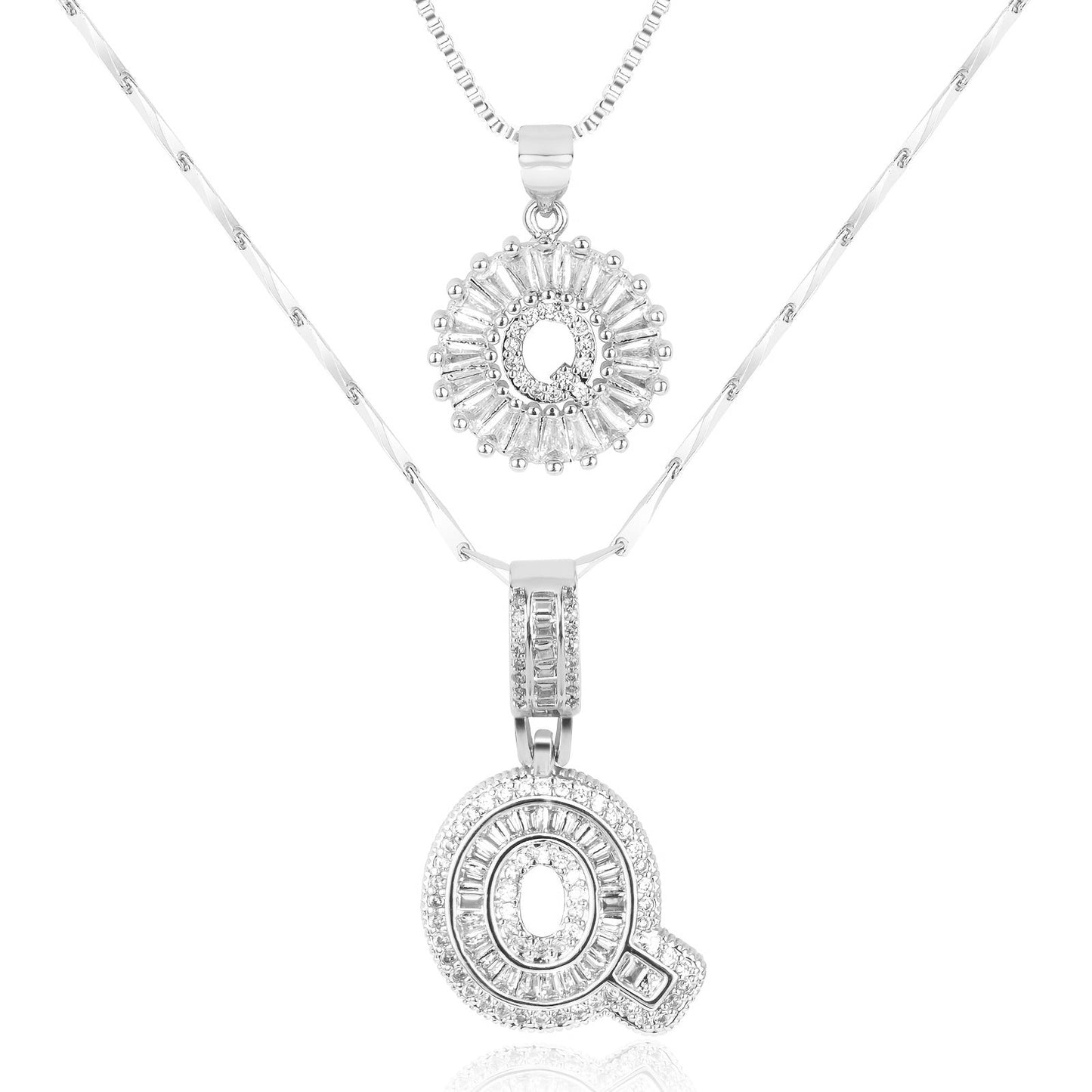 14k Gold-Plated Layered Necklace Set with Diamond Initial Pendants – Elegant Jewelry for Personal Style 20