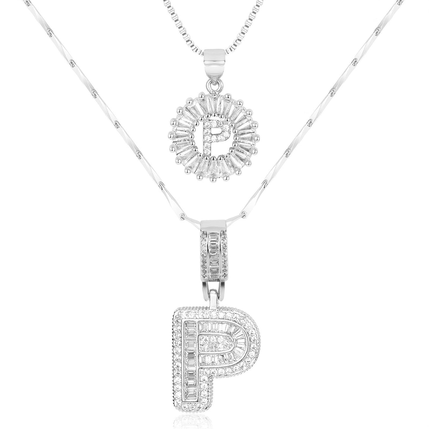 14k Gold-Plated Layered Necklace Set with Diamond Initial Pendants – Elegant Jewelry for Personal Style 22
