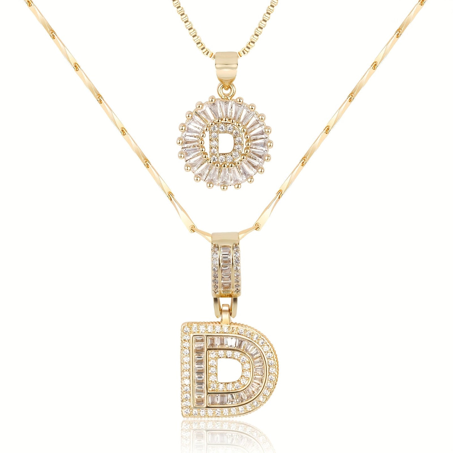 14k Gold-Plated Layered Necklace Set with Diamond Initial Pendants – Elegant Jewelry for Personal Style 23