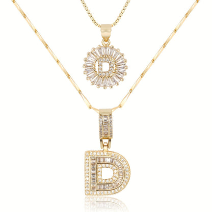 14k Gold-Plated Layered Necklace Set with Diamond Initial Pendants – Elegant Jewelry for Personal Style 23