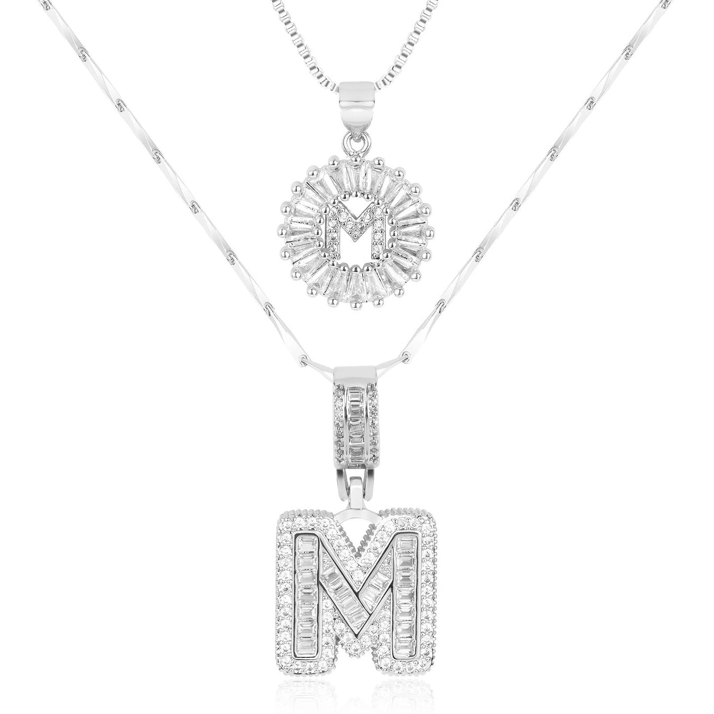 14k Gold-Plated Layered Necklace Set with Diamond Initial Pendants – Elegant Jewelry for Personal Style 24