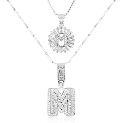 14k Gold-Plated Layered Necklace Set with Diamond Initial Pendants – Elegant Jewelry for Personal Style 24