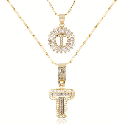 14k Gold-Plated Layered Necklace Set with Diamond Initial Pendants – Elegant Jewelry for Personal Style 25