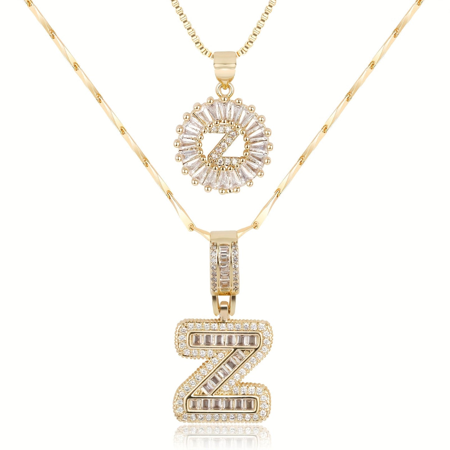 14k Gold-Plated Layered Necklace Set with Diamond Initial Pendants – Elegant Jewelry for Personal Style 26