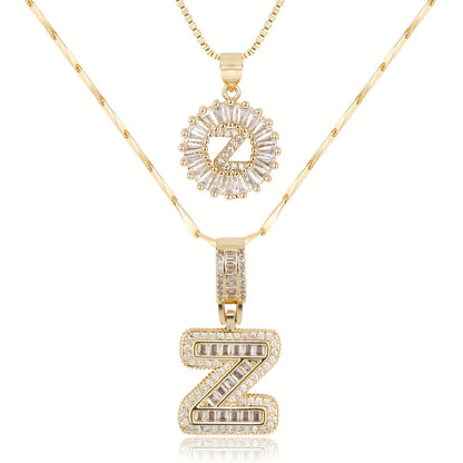 14k Gold-Plated Layered Necklace Set with Diamond Initial Pendants – Elegant Jewelry for Personal Style 26