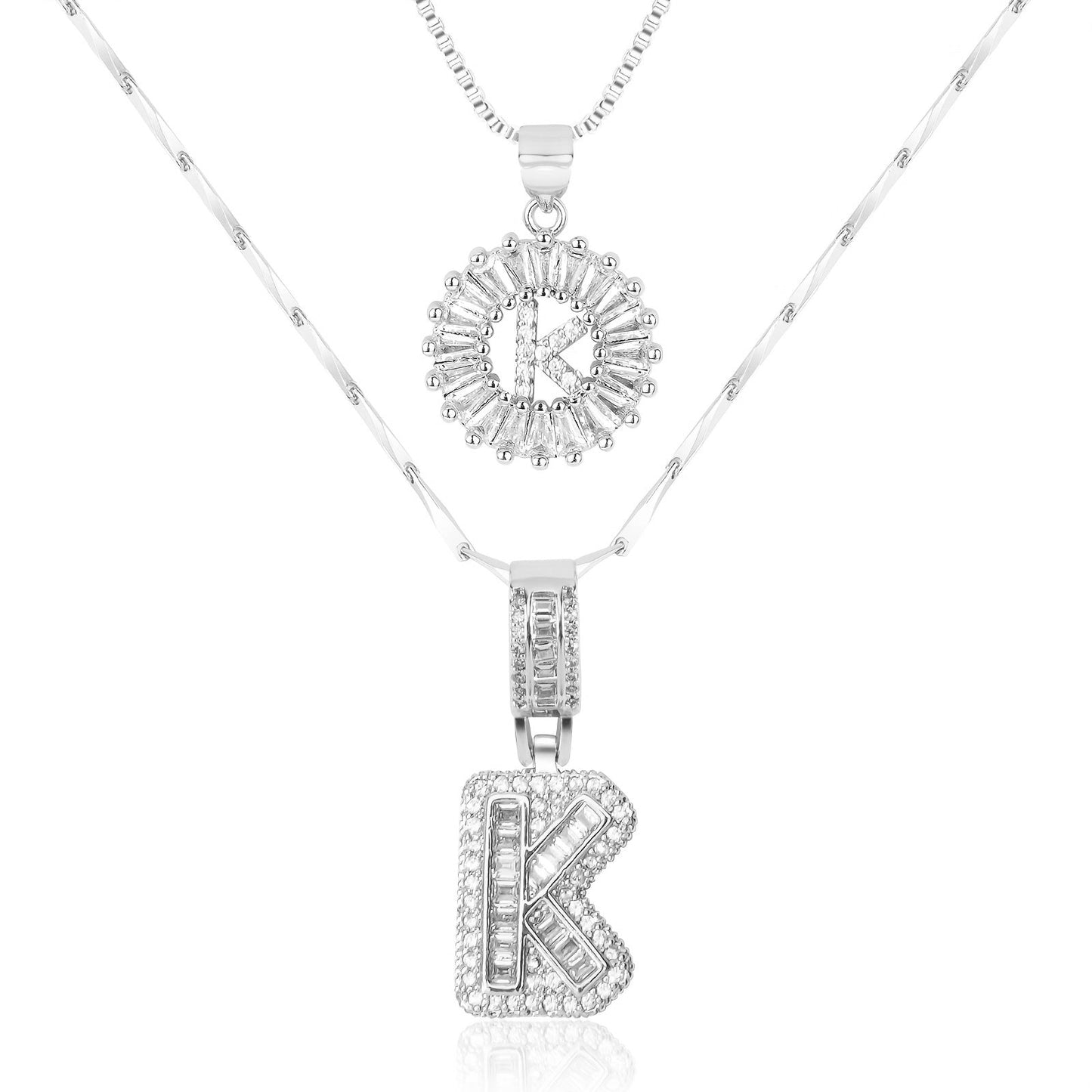 14k Gold-Plated Layered Necklace Set with Diamond Initial Pendants – Elegant Jewelry for Personal Style 27