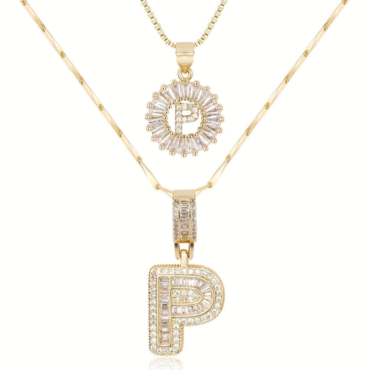 14k Gold-Plated Layered Necklace Set with Diamond Initial Pendants – Elegant Jewelry for Personal Style 28