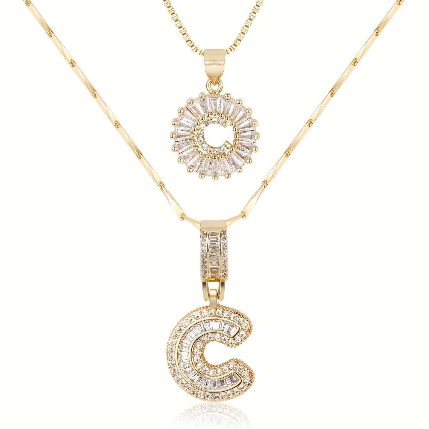 14k Gold-Plated Layered Necklace Set with Diamond Initial Pendants – Elegant Jewelry for Personal Style 29