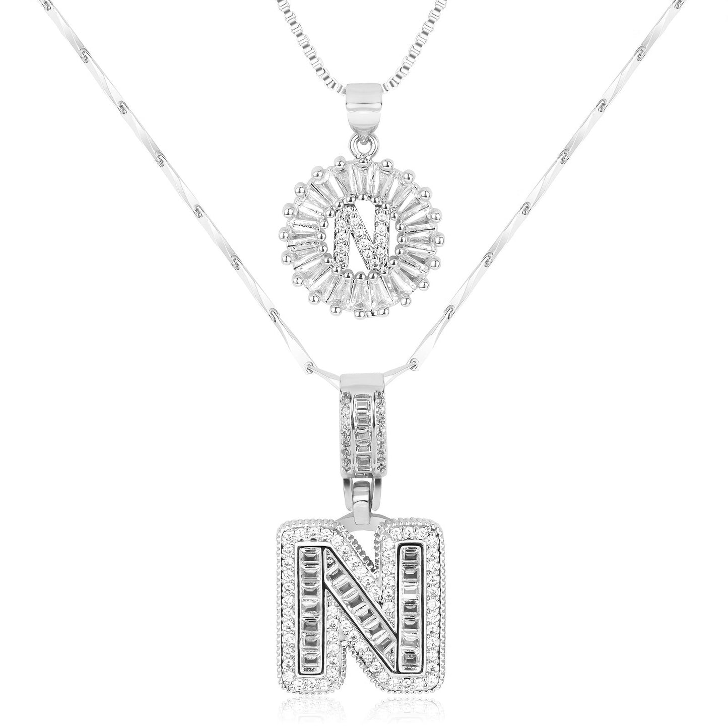 14k Gold-Plated Layered Necklace Set with Diamond Initial Pendants – Elegant Jewelry for Personal Style 30
