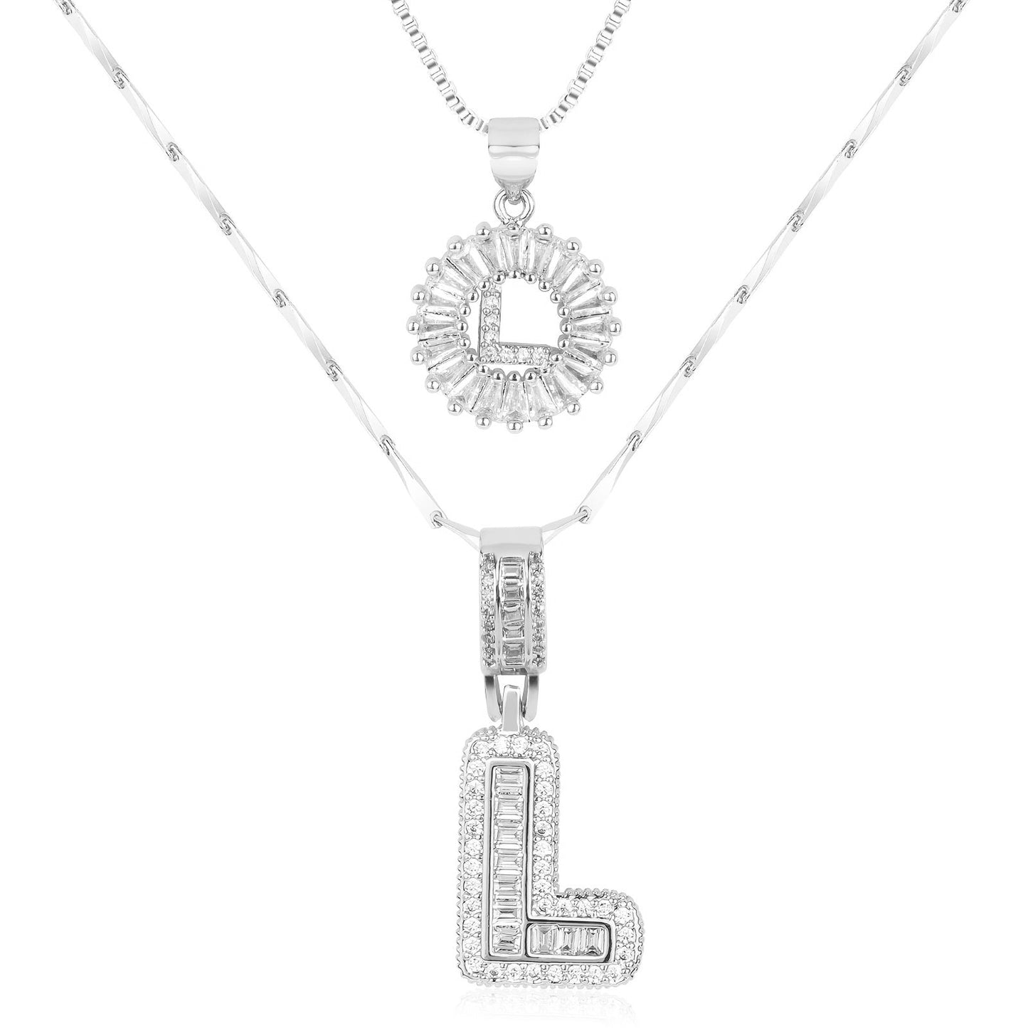 14k Gold-Plated Layered Necklace Set with Diamond Initial Pendants – Elegant Jewelry for Personal Style 31