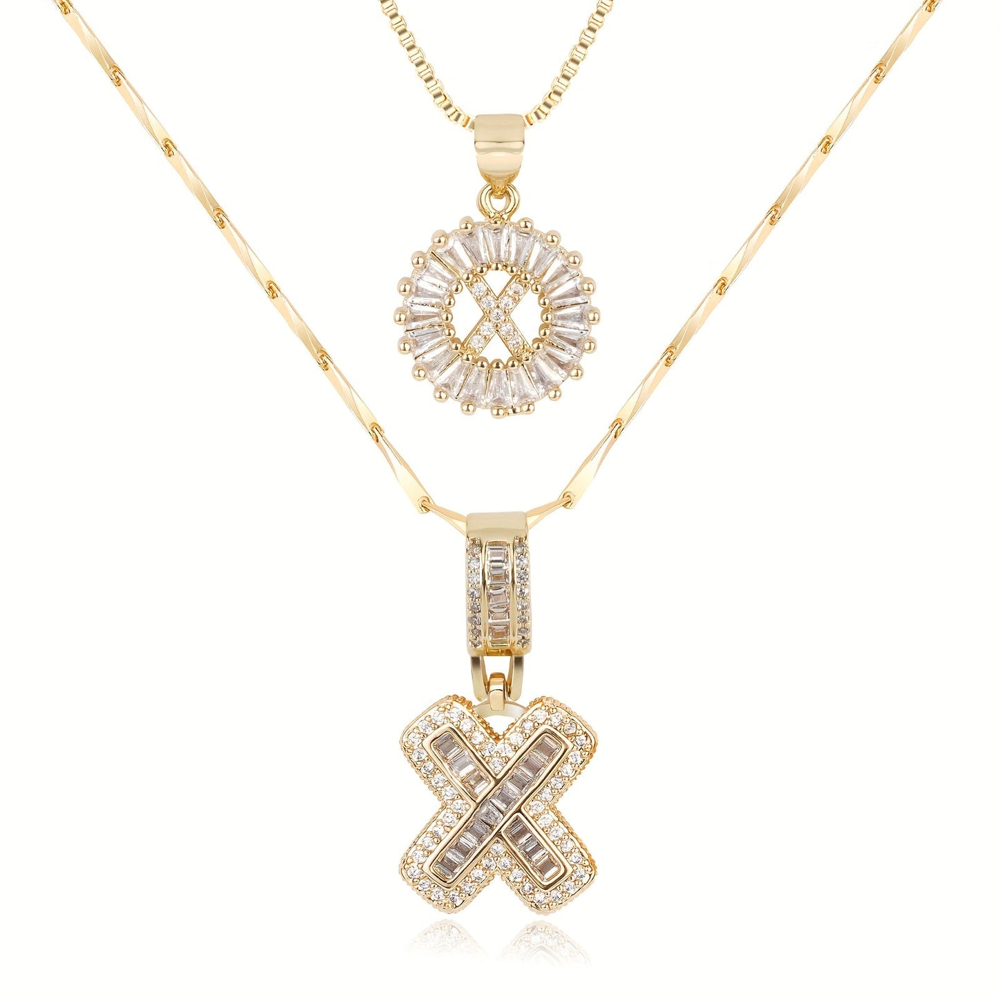 14k Gold-Plated Layered Necklace Set with Diamond Initial Pendants – Elegant Jewelry for Personal Style 32