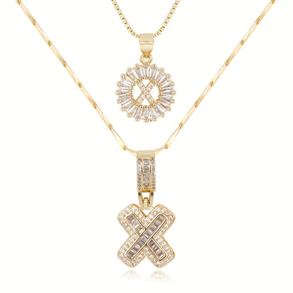 14k Gold-Plated Layered Necklace Set with Diamond Initial Pendants – Elegant Jewelry for Personal Style 32