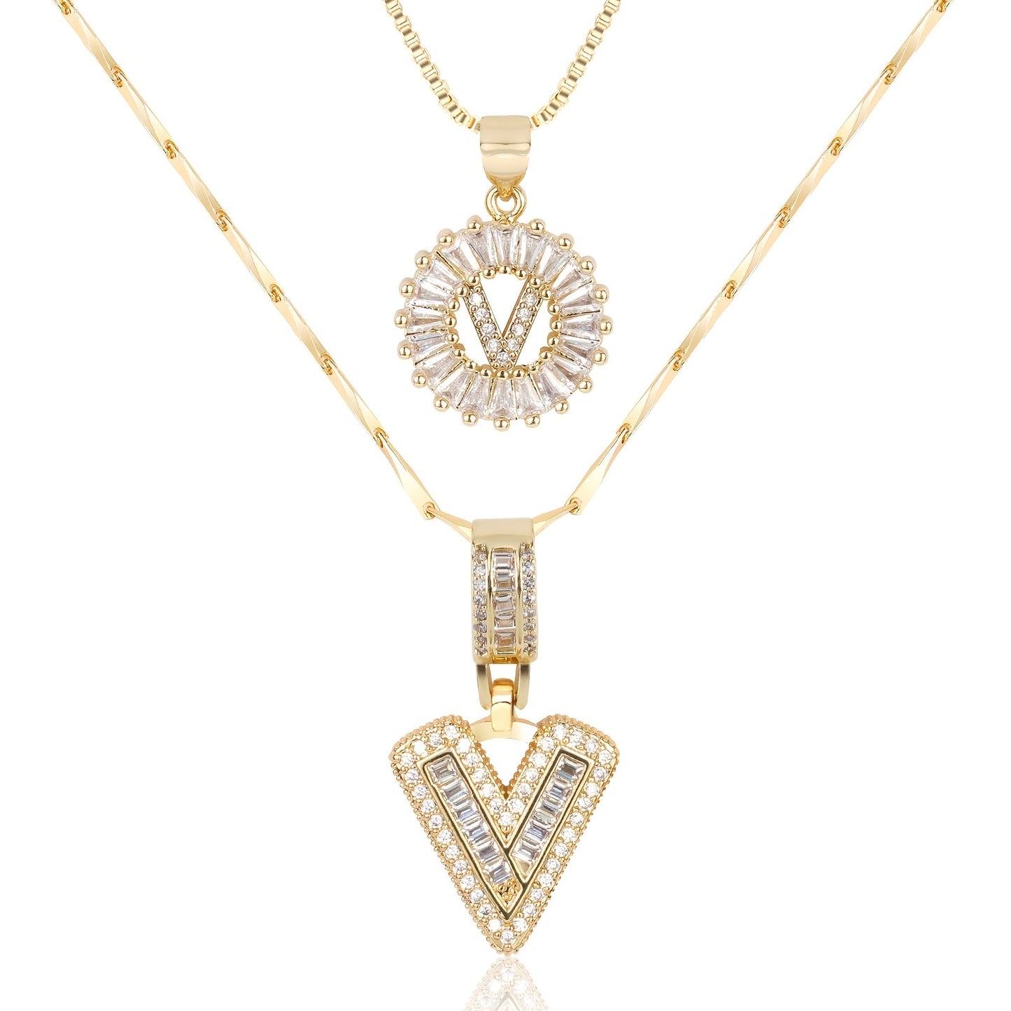 14k Gold-Plated Layered Necklace Set with Diamond Initial Pendants – Elegant Jewelry for Personal Style 33