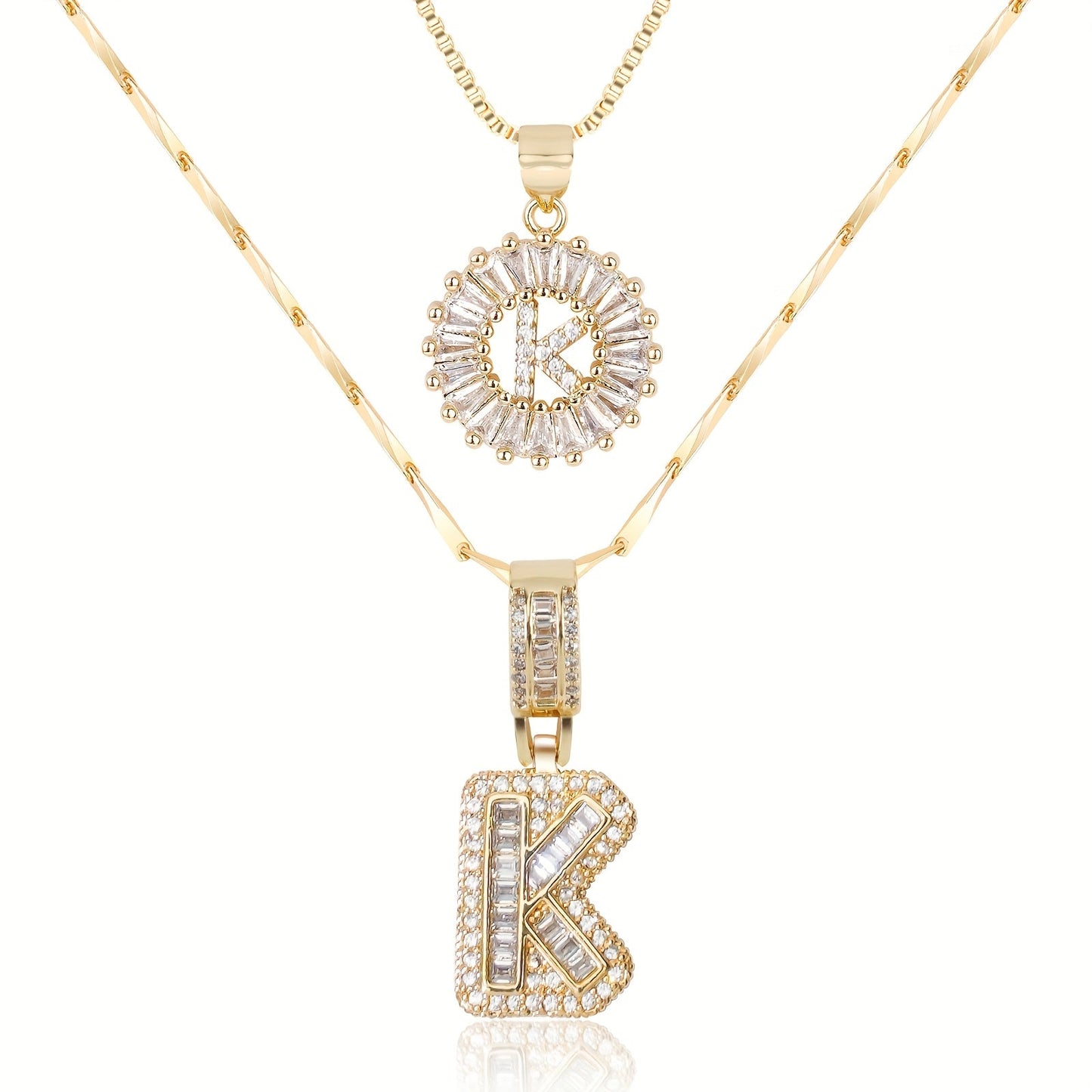14k Gold-Plated Layered Necklace Set with Diamond Initial Pendants – Elegant Jewelry for Personal Style 34