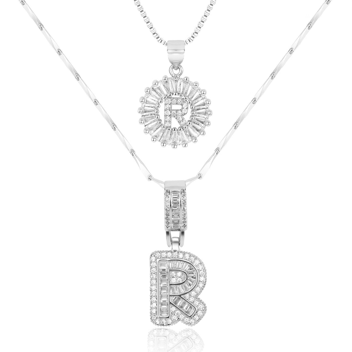 14k Gold-Plated Layered Necklace Set with Diamond Initial Pendants – Elegant Jewelry for Personal Style 38