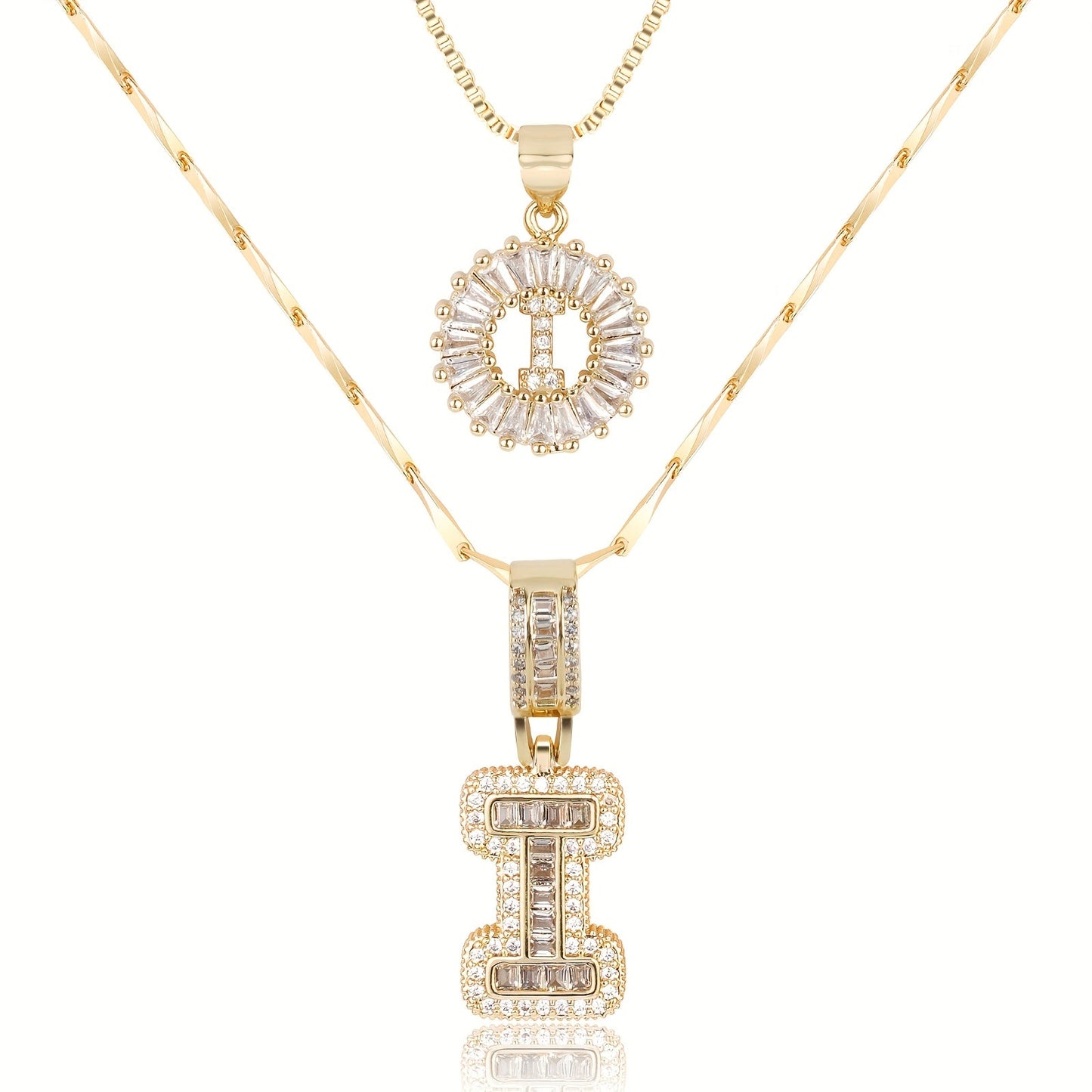 14k Gold-Plated Layered Necklace Set with Diamond Initial Pendants – Elegant Jewelry for Personal Style 39