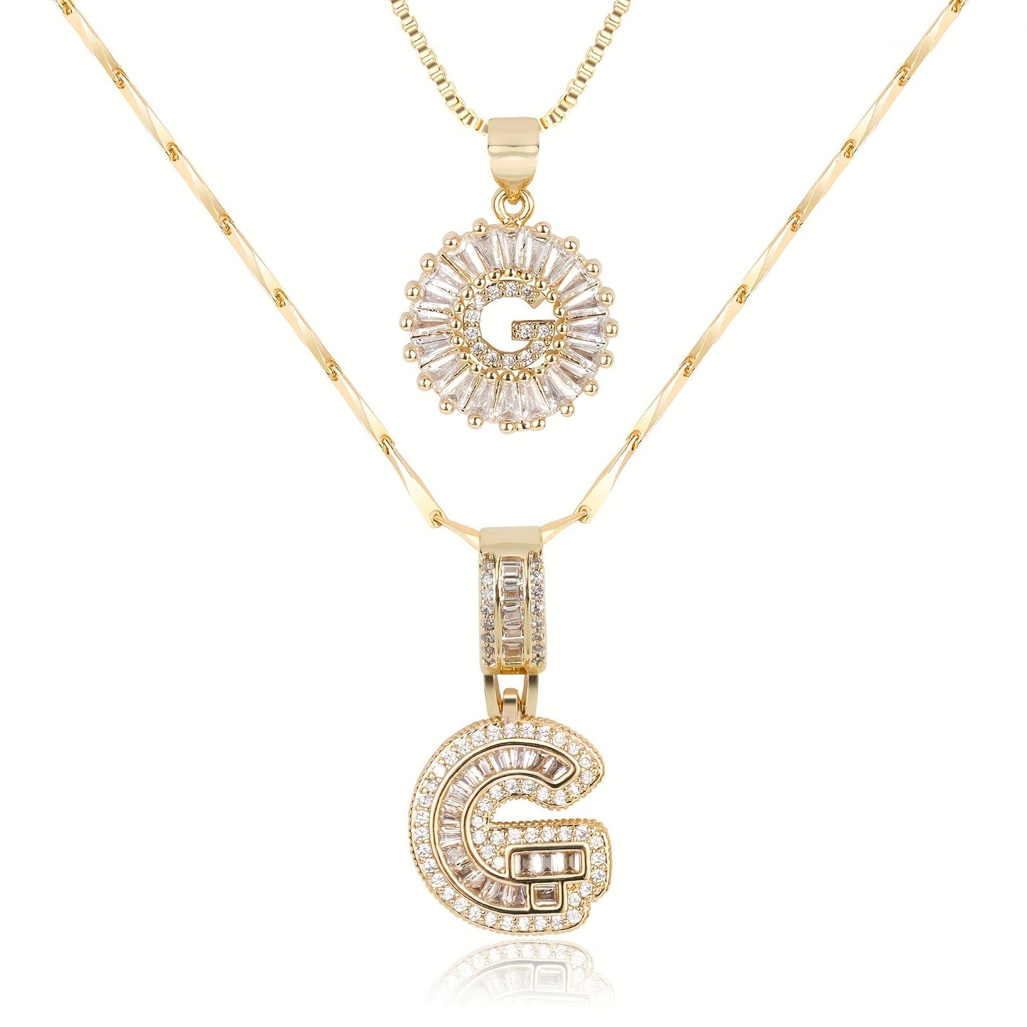 14k Gold-Plated Layered Necklace Set with Diamond Initial Pendants – Elegant Jewelry for Personal Style 40