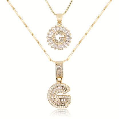14k Gold-Plated Layered Necklace Set with Diamond Initial Pendants – Elegant Jewelry for Personal Style 40