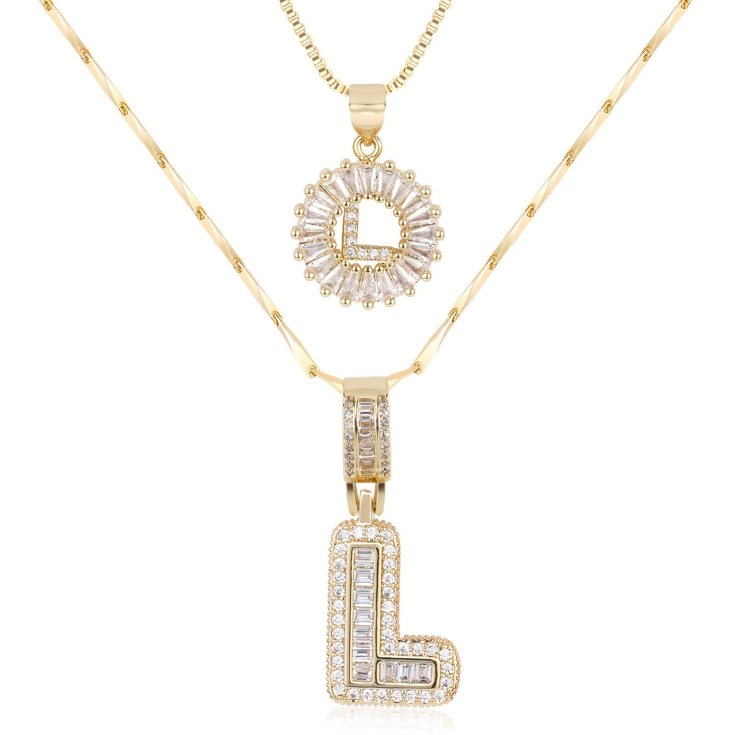 14k Gold-Plated Layered Necklace Set with Diamond Initial Pendants – Elegant Jewelry for Personal Style 41