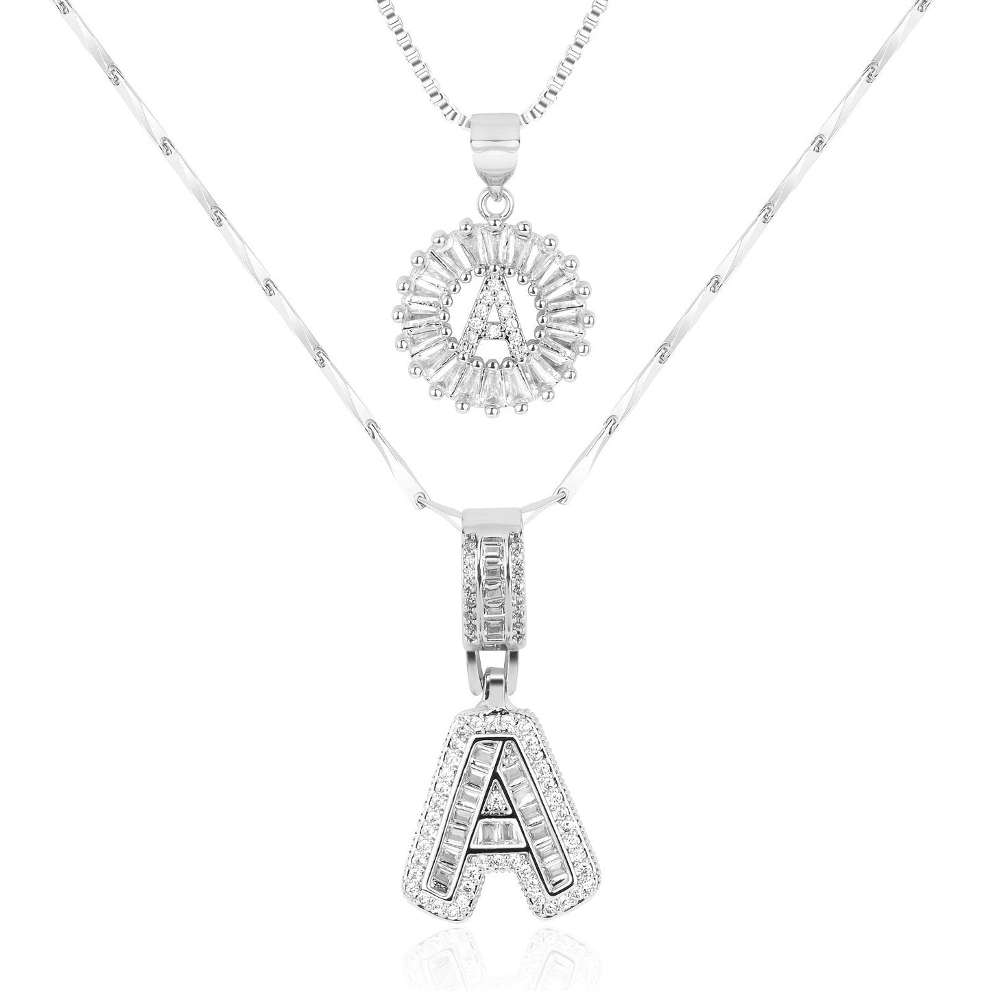14k Gold-Plated Layered Necklace Set with Diamond Initial Pendants – Elegant Jewelry for Personal Style 42