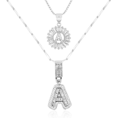 14k Gold-Plated Layered Necklace Set with Diamond Initial Pendants – Elegant Jewelry for Personal Style 42