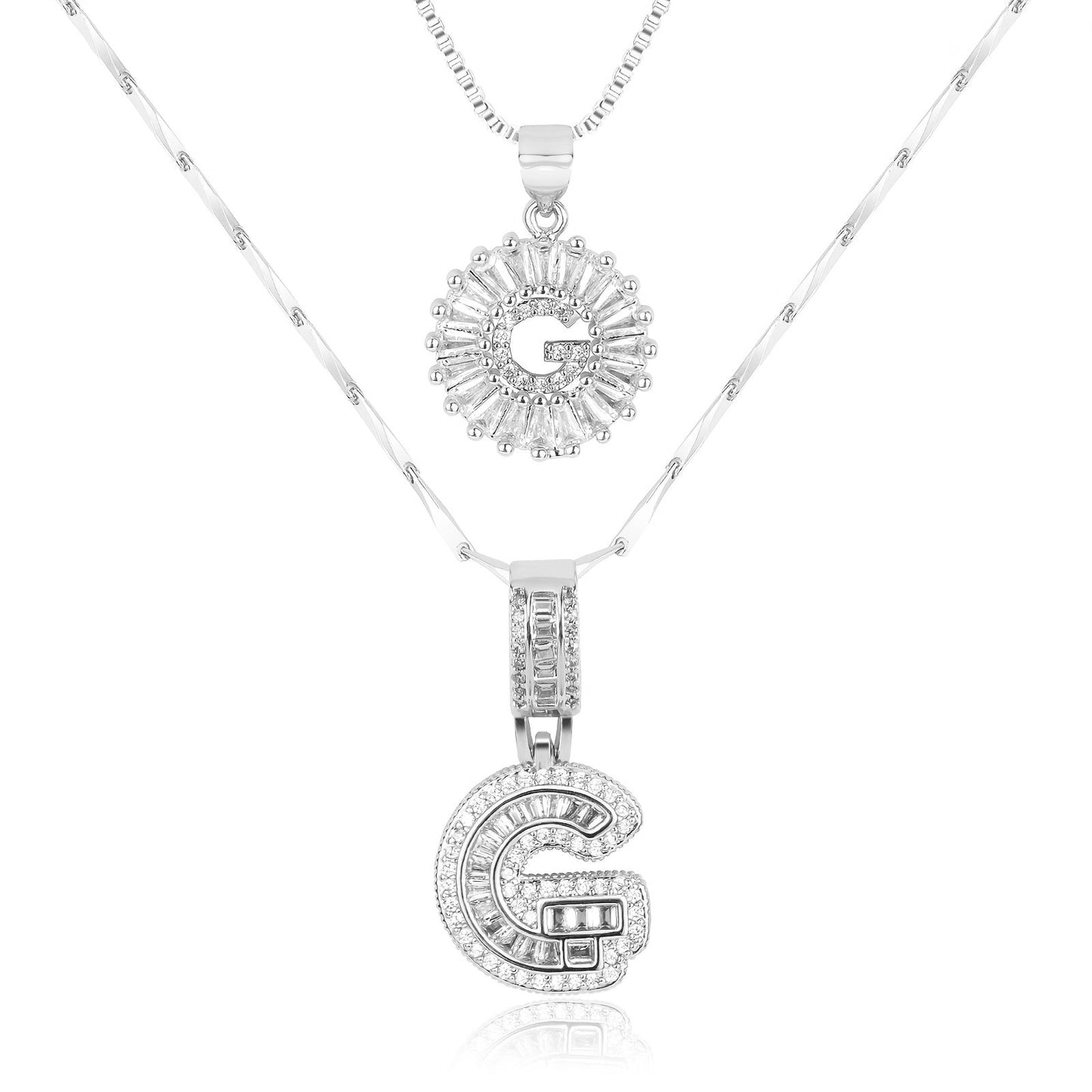 14k Gold-Plated Layered Necklace Set with Diamond Initial Pendants – Elegant Jewelry for Personal Style 44