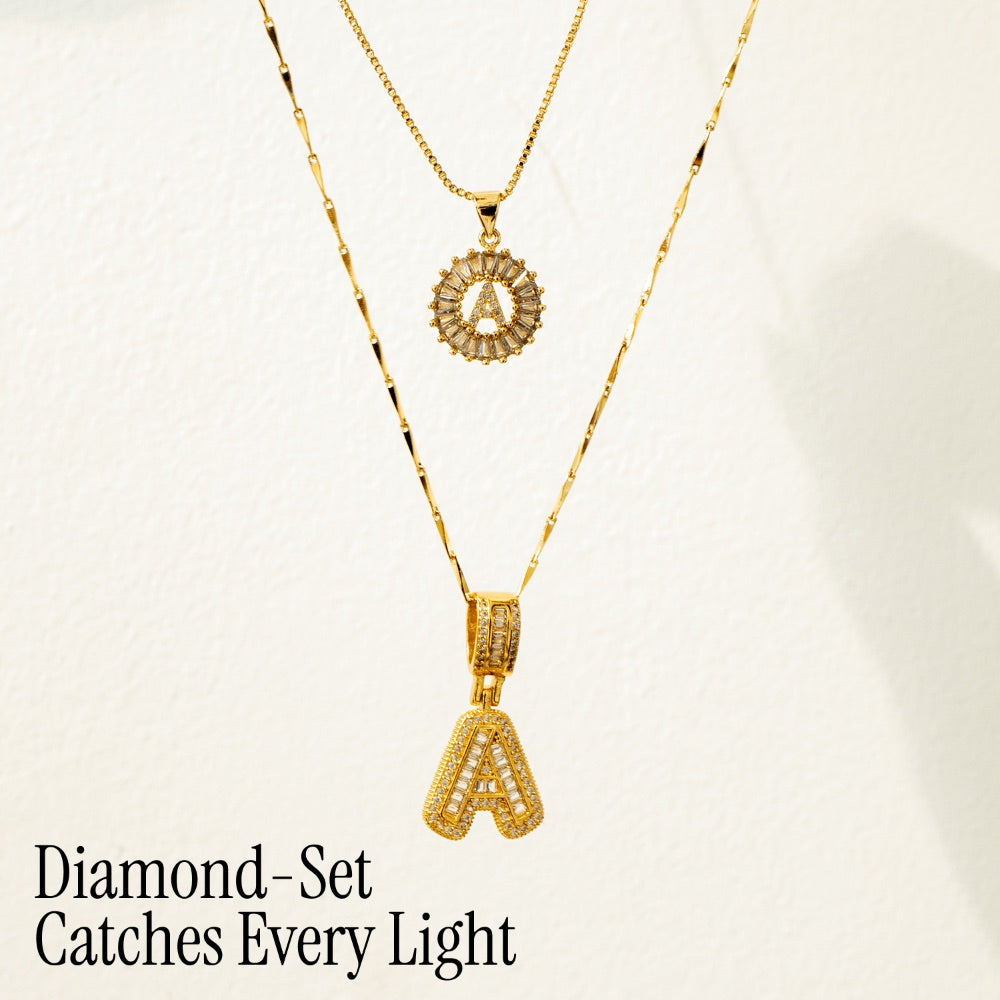 14k Gold-Plated Layered Necklace Set with Diamond Initial Pendants – Elegant Jewelry for Personal Style 5