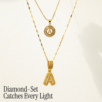 14k Gold-Plated Layered Necklace Set with Diamond Initial Pendants – Elegant Jewelry for Personal Style 5