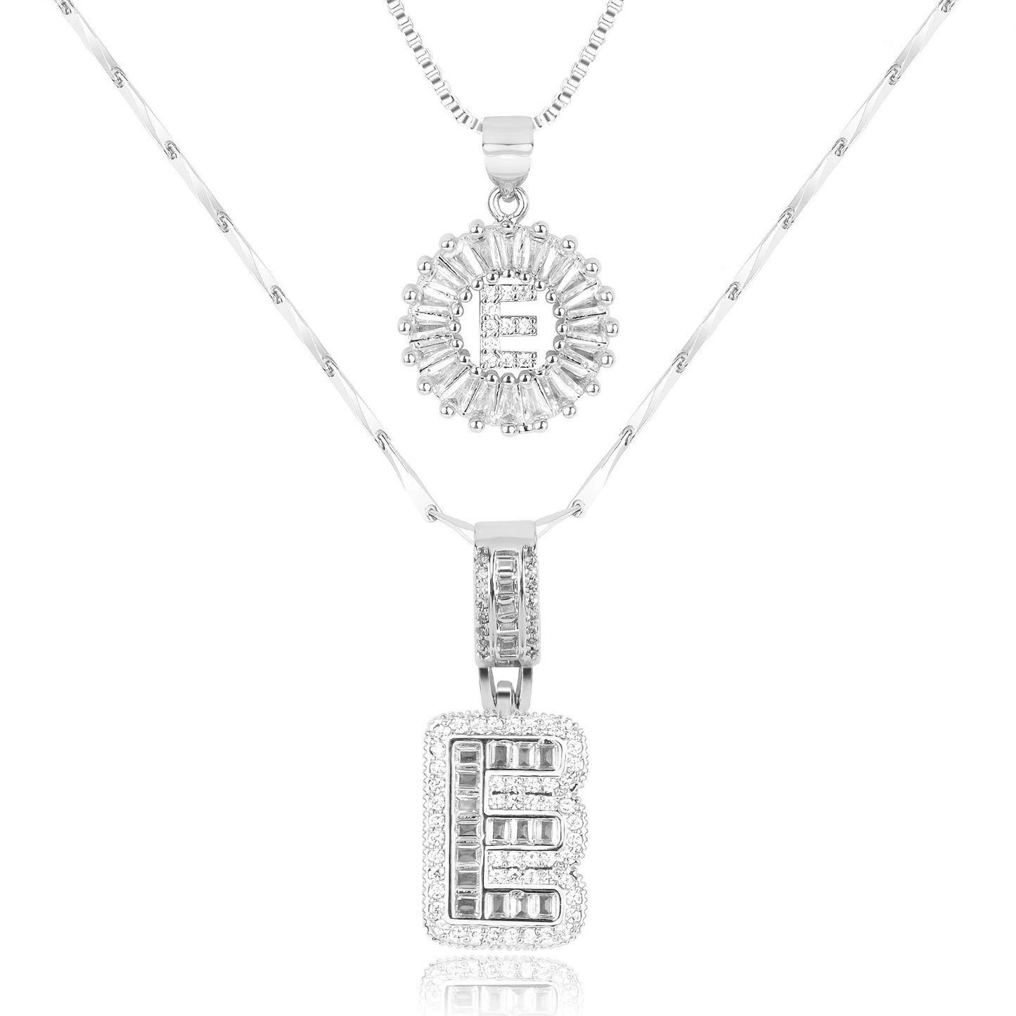 14k Gold-Plated Layered Necklace Set with Diamond Initial Pendants – Elegant Jewelry for Personal Style 53