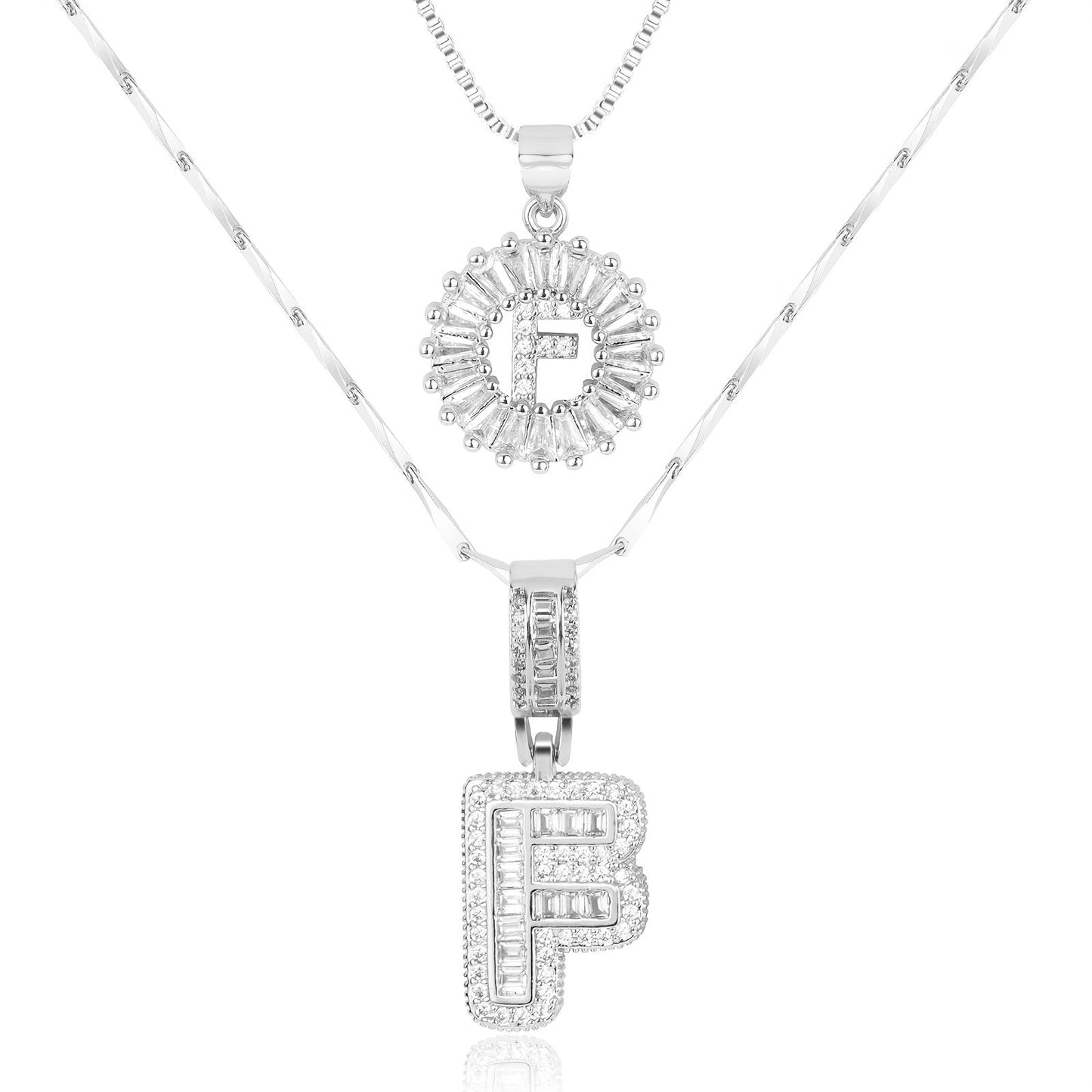 14k Gold-Plated Layered Necklace Set with Diamond Initial Pendants – Elegant Jewelry for Personal Style 55