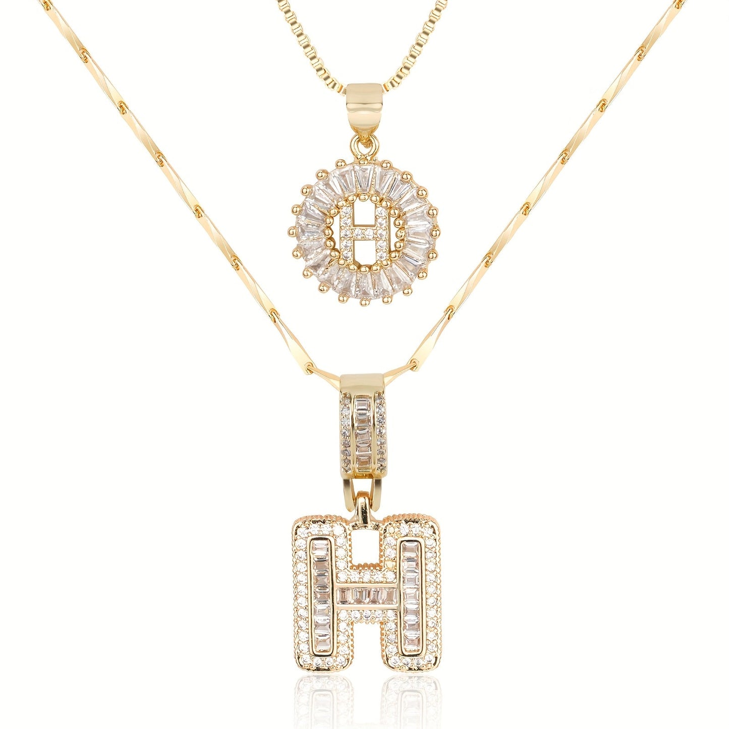 14k Gold-Plated Layered Necklace Set with Diamond Initial Pendants – Elegant Jewelry for Personal Style 56